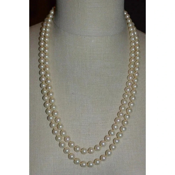VENDOME Faux Glass Pearl Clear Rhinestone Wedding Dual Strand Necklace Vintage - Picture 1 of 5